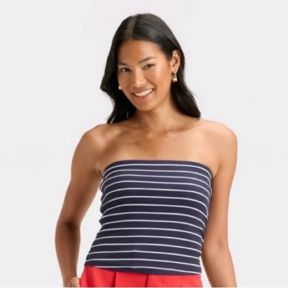 a new day Tops - a new day Navy and White Striped Crop Top